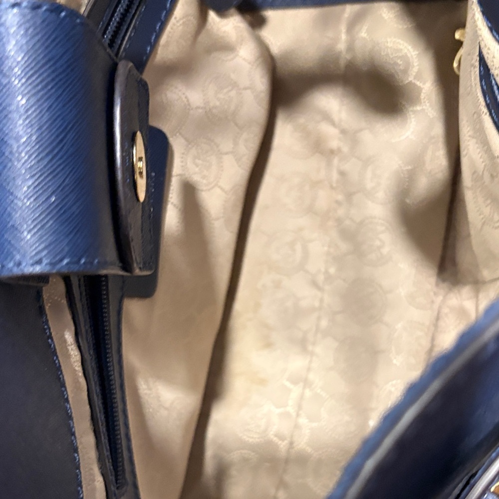 Michael Kors Dark Blue Satchel with Gold Accents with Wallet - Picture 3 of 5